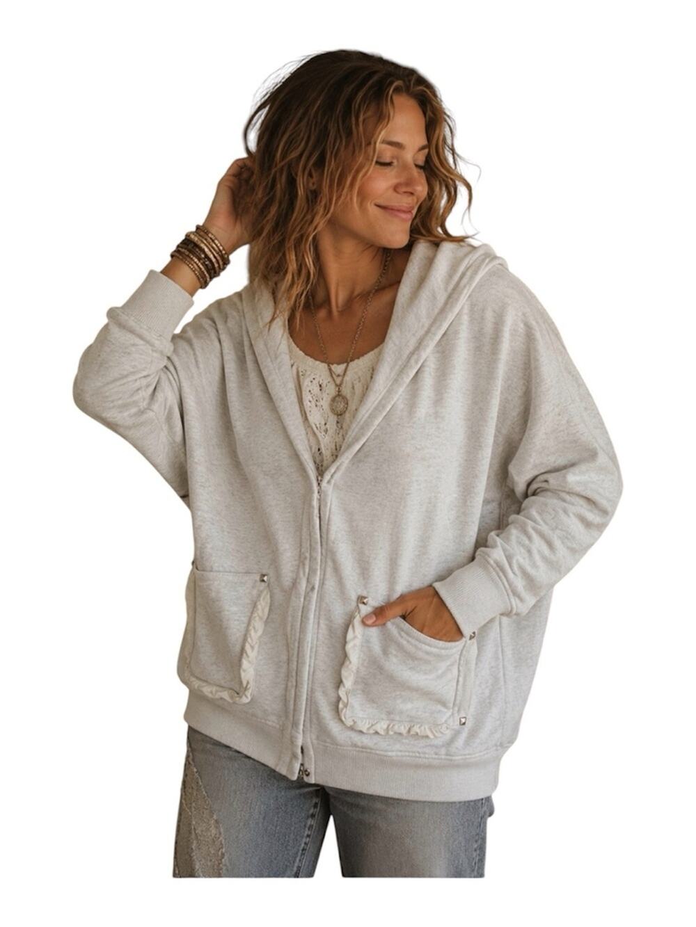 Aritzia Wilfred FREE Rousseau Sweatshirt Hoodie Cardigan, Creamy White, S